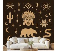 Native American Indian Geometric 3D Wallpaper Aztec Boho Animal Wall Stickers 200x140 cm Mysterious Tribe Canvas Wallpaper for Bedroom Living Room Stickers Mural Peel and Stick Photo Wall Art Wf96g