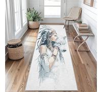 Native American Indian Hallway Runner Rug 60 x 240 cm Long Washable, Wolf Carpet Runners for Hallway Non Slip, Kitchen Entryway Hall Bedroom Decor, Soft Low Pile rU&P10