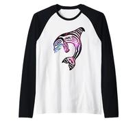 Native American Indian Orca Whale Pacific Northwest Raglan Baseball Tee