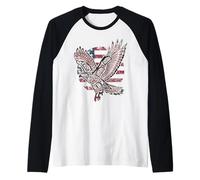 Native American Indian Red-Tailed Hawk USA Flag Patriotic Raglan Baseball Tee