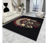 Native American Indian Rugs - Skull Rug - Tribal Skeleton Feather Rugs, Gothic Southwestern Carpet, Washable Rug Non Slip Low Pile Soft Large Area Rugs, Skull Home Decor Gifts, 80 X 150 cm
