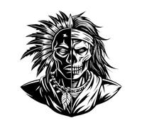 Native American Indian Skull Wall Stickers 42x43.9cm Tattoo Culture Black