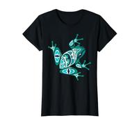 Native American Indian Style Frog Art Pacific Northwest Value Graphic T-Shirt, Women, Black, M