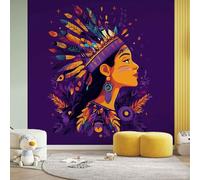 Native American Indian Wall Sticker, Western Indian Murals Self Adhesive Photo, Ethnic Boho Wallpaper PVC Murals for Bedroom, Living Room Wall Art 260x175 cm