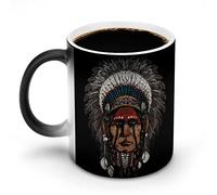 Native American Indian Warrior Color Changing Mug Ceramic Heat Sensitive Coffee Cup With Handle Gifts For Men Women