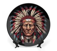 Native American Indian Warrior Face Ceramic Decorative Plates for Display Ornaments with Stand for Kitchen Home Decor 8inch