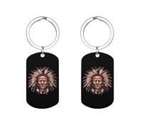 Native American Indian Warrior Face Personalized Metal Key Tags with Labels Keychain Stainless Steel Key Rings Signs