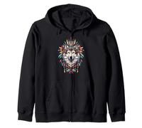 Native American Indian Wolf Head Tribal Bohemian Native Wolf Zip Hoodie