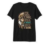 Native American Indian Wolf Saying Listen to The Wind Premium T-Shirt