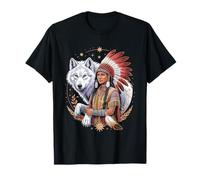 Native American Indian Woman Tribal White Wolf Mother's Day T-Shirt