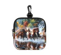 Native American Indians Horses, Coin Purse Square Zipper Storage Bag, Change Pouch with Lobster Buckle Clasp Buckle, Change Purse