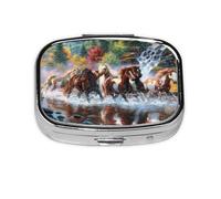 Native American Indians Horses,Meta Pill Box 2 Compartment Medicine Case,Portable Organizer