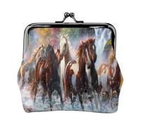 Native American Indians Horses, PU Leather Coin Purse, Small Wallets, Change Pouch with Kiss Lock Clasp Buckle, Change Purse