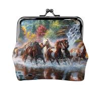 Native American Indians Horses, PU Leather Coin Purse, Small Wallets, Change Pouch with Kiss Lock Clasp Buckle, Change Purse