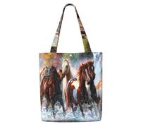 Native American Indians Horses,Reusable Grocery Bags Shopping Tote Bags Large Capacity Canvas Shoulder bag