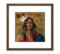 Native American Indigenous Man Portrait Painting 8X8 Inch Square Wooden Framed Wall Art Print Picture with Mount Artery8 Brown One Size