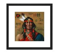 Native American Indigenous Man Portrait Painting 8X8 Inch Square Wooden Framed Wall Art Print Picture with Mount Artery8 Black One Size