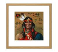Native American Indigenous Man Portrait Painting 8X8 Inch Square Wooden Framed Wall Art Print Picture with Mount Artery8 Light Oak One Size