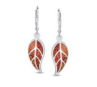Native American Inspired Red Brown Earth Tones Created Opal Inlay Lever back Nature Leaf Dangle Drop Earrings Western Jewelry For Women .925 Sterling Silver