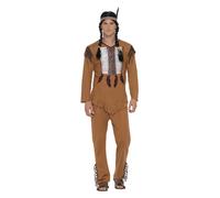 Smiffys Native American Inspired Warrior Costume, Brown with, Top, Trousers & Headband, Cowboys and Indians Fancy Dress, Adult Dress Up Costumes