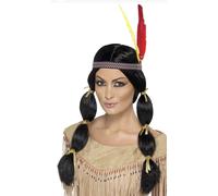 Native American Inspired Wig, with Pigtails Indian Western Cowboys Dressing Up