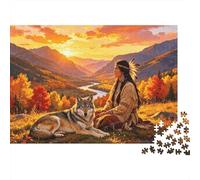 Native American Jigsaw Puzzle 1000 Pieces Recycled Paper Autumn Wilderness Puzzles for Elderly Educational Game Decompression Relieve Senile Dementia Gift 70x50cm/1000pcs