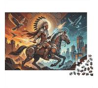Native American Jigsaw Puzzles 1000 Piece Recycled Paper Mohican Knight Puzzle for Boy & Girl Ages 6 Years Up Educational Game Challenge Fun Family Game 38x26cm/1000pcs