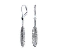 Native American Leaf Feather Oxidized Two Tone Lever back Dangle Earrings Western Jewelry For Women Oxidized .925 Sterling Silver