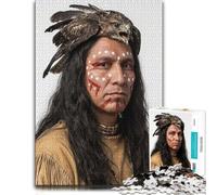 Native American Man with Hawk Headdress Jigsaw Puzzle, 500 Pieces | Adult Jigsaw Puzzle - indoor weekend activity during indoor leisure.