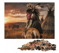 Native American Man with Headdress and Drum Jigsaw Puzzle, 500 Pieces | Jigsaw Puzzle Gift: border-first or section-first building options during indoor leisure.