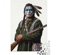Native American Man with Rifle Jigsaw Puzzle for Adults, 1000 Pieces, 38x26cm/1000pcs, Smooth White Cardboard Pieces; A Calm After-work Activity
