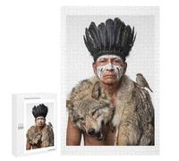 Native American Man with Wolf And Sparrow Challenging Puzzle for Adults, 1000 PCS - Winter Activity Gift - to Assemble, Frame And Display