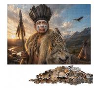 Native American Man with Wolf and Sparrow Jigsaw Puzzle, 1000 Pieces | Adult Puzzle: clear image areas for detailed puzzle work on quiet evenings.