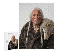 Native American Man with Wolf - Decorative Wooden Puzzle, 500 PCS, New Year Puzzle Gift - to Assemble, Frame And Display
