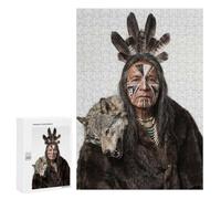 Native American Man with Wolf Headdress Displayable Picture Puzzle, 300 PCS - New Year Gift; for Couples, Friends And Family
