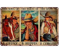 Native american Metal Outdoor Art Cowgirl and The Horse The Soul of A Gypsy The Heart of A Hippie The Spirit of A Cowgirl Metal Sign Decor Tin Aluminum Sign Metal Poster for Home Bedroom 12x8 Inch