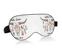 Native American Mexican Bull Skull Feathers Enthic Eye Masks Cover Blocks Light Sleep Mask Shade Cover Blindfold Relaxing Eyeshade Cover with Adjustable Head Strap for Men Women Kids