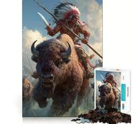 Native American on Buffalo Jigsaw for Teenagers 1000 Pieces Memory Boost Relaxing Fun Pattern Assembly (50x75cm)