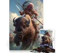 Native American on Buffalo Jigsaw for Teenagers 1000 Pieces Memory Boost Relaxing Fun Pattern Assembly (50x75cm)