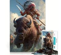 Native American on Buffalo Jigsaw Puzzles for Teenagers 1000 Pieces Think Toy Soothing Fun Clean Cut Art Collectible (38x26cm)
