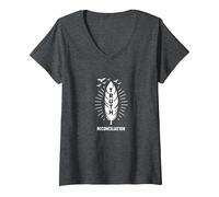Native American Orange Day Truth & Reconciliation V-Neck T-Shirt, Women, Dark Heather Grey, M
