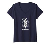 Native American Orange Day Truth & Reconciliation V-Neck T-Shirt, Women, Navy, M
