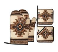 Native American Painting Oven Mitts and Pot Holders Set of 4 - Heat Resistant Kitchen Gloves - Cute Oven Mitts and Hot Pads for Cooking Baking, Grilling