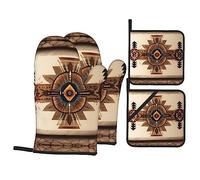 Native American Painting Print Oven Mitts & Pot Holders Set of 4 â€“ Non-Slip Mitts High Heat Hot Pads for Kitchen Cooking