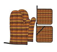 Native American Pattern Print 4-Piece Set Oven Microwaving Waterproof Kitchen Gloves Baking Grilling Gifting