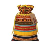 Native American Pattern Print Christmas Drawstring Gift Bags Reusable Xmas Candy Bags For Christmas Party