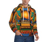 Native American Pattern Print Men'S Casual Hoodie Pullover, Thin Fleece Long Sleeve Loose Hooded Sweatshirt With Pocket And Comfortable Drawstring For Workout Black