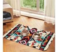Native American Pattern print PU Leather Feeding Mat for Dogs Cats Pet Food Mat Absorbent Non-Slip Rubber Bottom