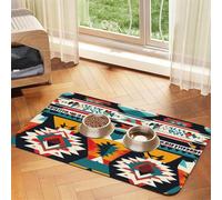Native American Pattern print PU Leather Feeding Mat for Dogs Cats Pet Food Mat Absorbent Non-Slip Rubber Bottom