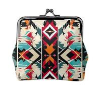 Native American Pattern Printed Faux Leather Coin Purse Vintage Kiss Lock Change Wallet for Women Card Cash Organizer